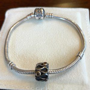 Two-tone Pandora charm with smoky quartz